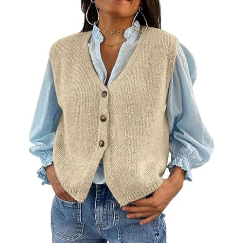 Women's XBTCLXEBCO V-Neck Sleeveless Knit Cardigan Vest