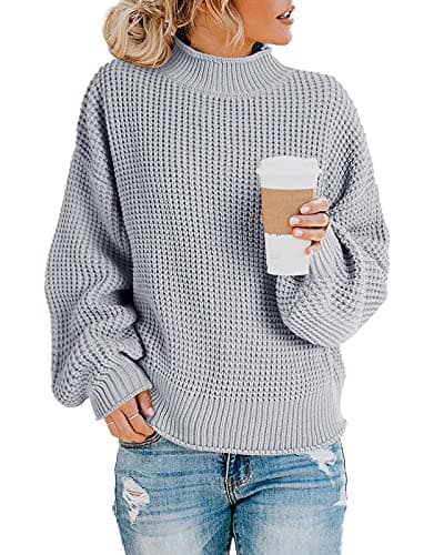 Saodimallsu Womens Oversized Batwing Turtleneck Knit Sweater