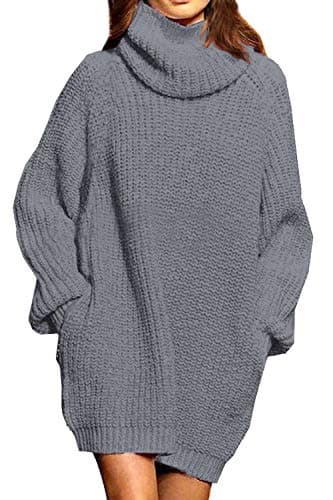 Pink Queen Women's Oversize Turtleneck Long Pullover Sweater Dress