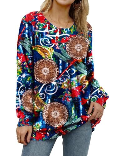 YESNO Women's Oversized Christmas Sweater with Graphic Print Casual Loose Knit Top S01