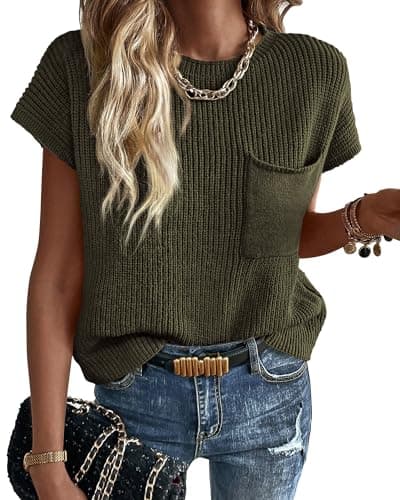KIRUNDO Women's Trends Short Sleeve Sweater Vest Cotton Knit