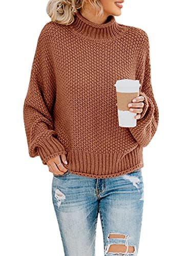 Saodimallsu Womens Oversized Batwing Turtleneck Knit Sweater