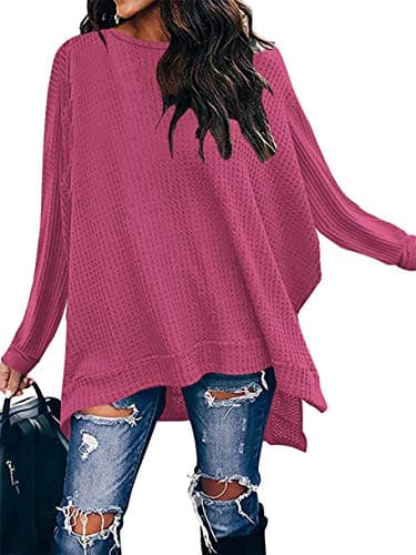 ANRABESS Women's Oversized Waffle Knit Split Sweater Tunic
