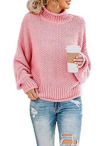 Saodimallsu Womens Oversized Batwing Turtleneck Knit Sweater