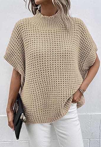 Viottiset Women's Oversized Batwing Sleeve Mock Neck Sweater Vest
