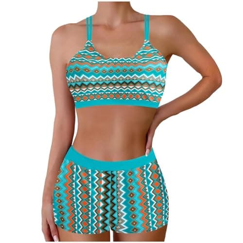 Cethrio Vintage Printed Plus Size Tankini and Boyshorts