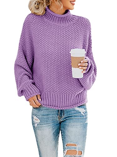 Saodimallsu Womens Oversized Batwing Turtleneck Knit Sweater