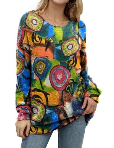 YESNO Women's Oversized Christmas Sweater with Graphic Print Casual Loose Knit Top S01