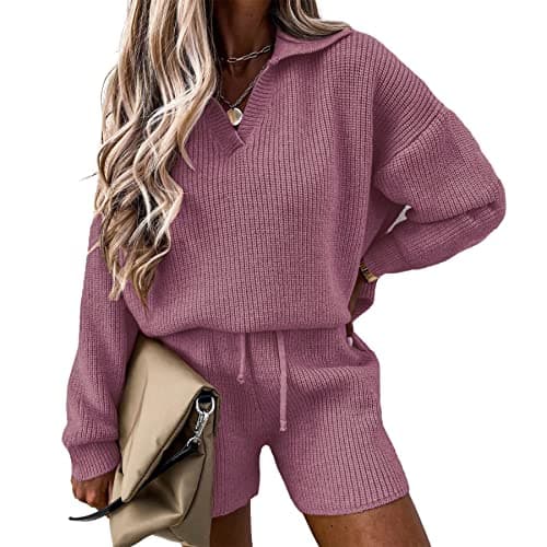 PRETTYGARDEN Women's 2-Piece Knit Pullover Sweater and Shorts Tracksuit Set