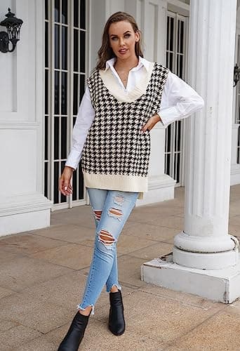 Kisscynest Women's Oversized V-Neck Knitted Sweater Vest