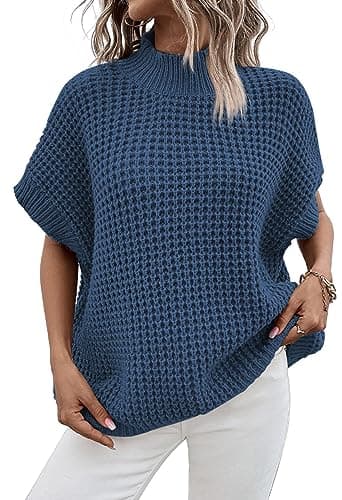 Viottiset Women's Oversized Batwing Sleeve Mock Neck Sweater Vest