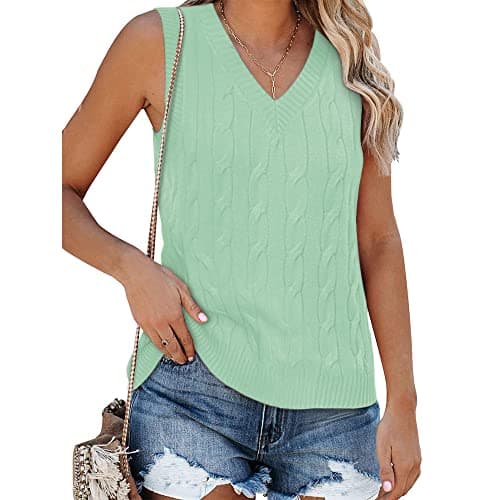 Fisoew Women's Vintage Knitted V-Neck Sleeveless Casual Vest