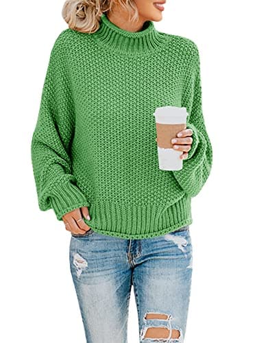 Saodimallsu Womens Oversized Batwing Turtleneck Knit Sweater