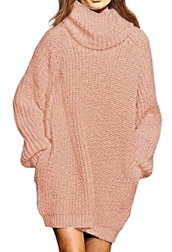 Pink Queen Women's Oversize Turtleneck Long Pullover Sweater Dress