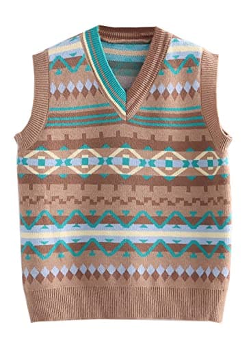 Futurino Women's Solid Color Low V Neck Knitted Sweater Vest Tops