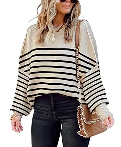 SAUKOLE Women's Oversized Batwing Sleeve Crewneck Knit Sweater