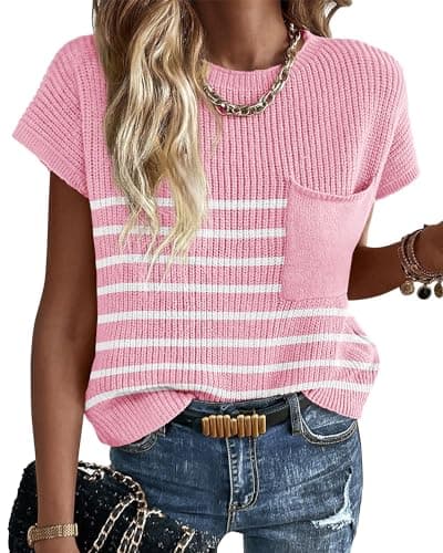 KIRUNDO Women's Trends Short Sleeve Sweater Vest Cotton Knit