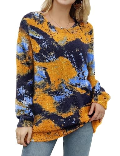 YESNO Women's Oversized Christmas Sweater with Graphic Print Casual Loose Knit Top S01