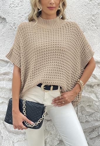 Viottiset Women's Oversized Batwing Sleeve Mock Neck Sweater Vest