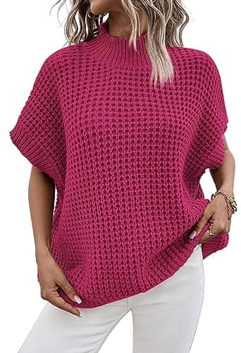 Viottiset Women's Oversized Batwing Sleeve Mock Neck Sweater Vest