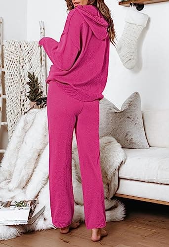 Women's Hot Pink Hoodie and Wide Leg Pants Lounge Set