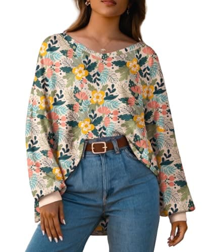 IWOLLENCE Women's Oversized Long Sleeve V-Neck Tunic Sweater Top