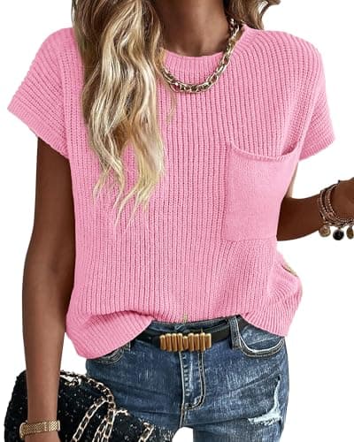 KIRUNDO Women's Trends Short Sleeve Sweater Vest Cotton Knit