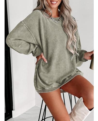 SELINK Women's Oversized Corduroy Sweatshirt Casual Long Sleeve Pullover Tops