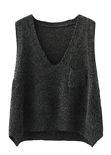 Futurino Women's Solid Color Low V Neck Knitted Sweater Vest Tops