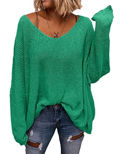 BZB Women's V-Neck Loose Oversized Long Sleeve Knit Sweater Top