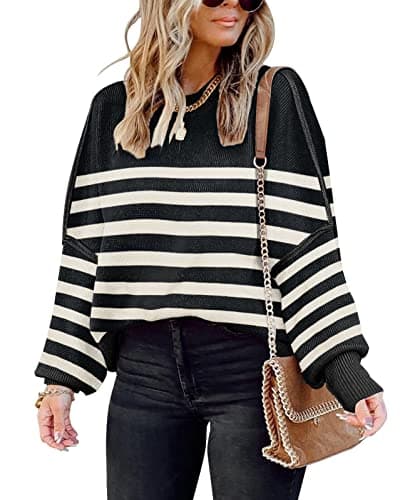 SAUKOLE Women's Oversized Batwing Sleeve Crewneck Knit Sweater