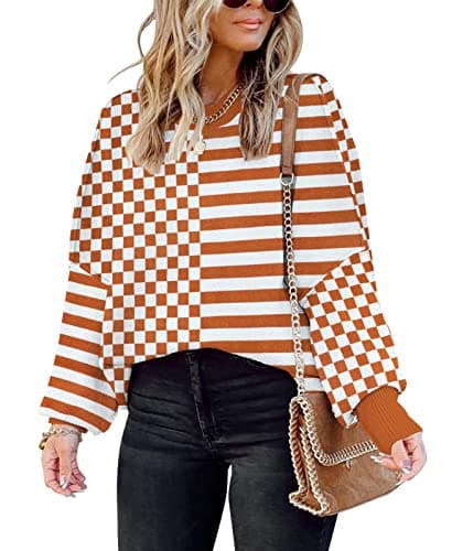 SAUKOLE Women's Oversized Batwing Sleeve Crewneck Knit Sweater