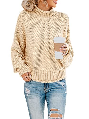 Saodimallsu Womens Oversized Batwing Turtleneck Knit Sweater