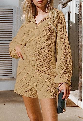 Women's Khaki 2 Piece Lounge Sweater Set