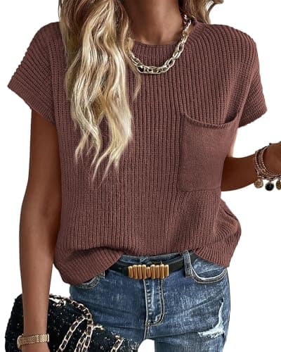 KIRUNDO Women's Trends Short Sleeve Sweater Vest Cotton Knit