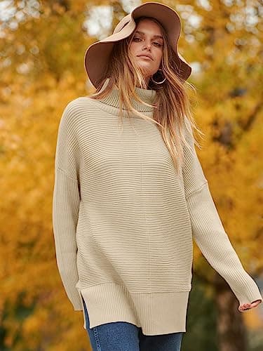 ANRABESS Women's Oversized Turtleneck Batwing Sleeve Knit Tunic Sweater 2024 Trend