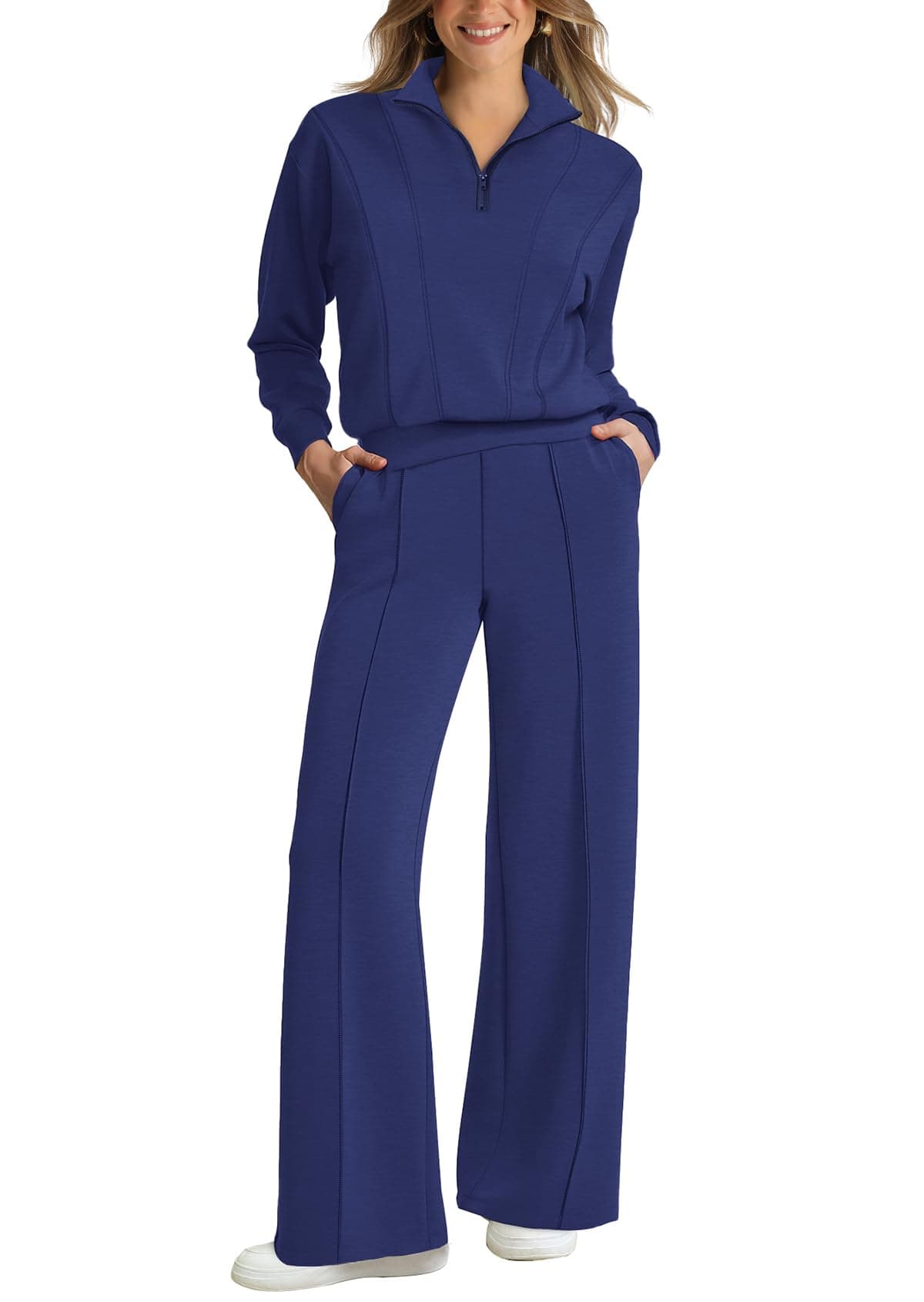 WIHOLL Women's 2-Piece Lounge Set: 2024 Half Zip Sweatshirt & Wide Leg Sweatpants with Pockets