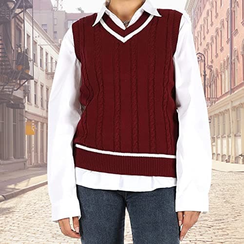 Blestirno Women's V-Neck Solid Color Sleeveless Sweater Vest