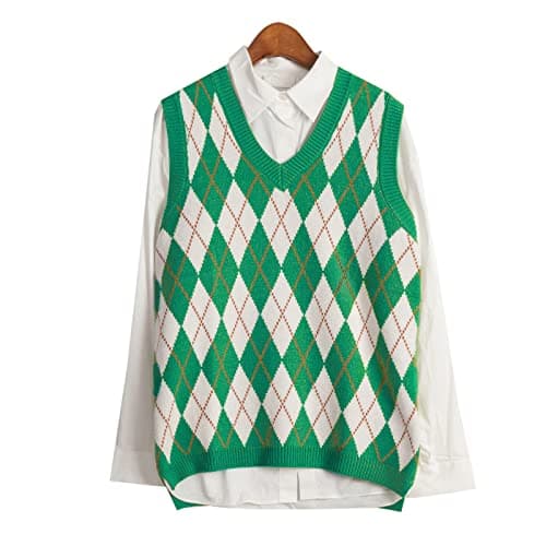 Women's Preppy Argyle Plaid Sleeveless Sweater Vest Casual Tank Top