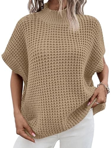 Oversized Batwing Sleeve Sweater for Women: Mock Neck, Sleeveless - Summer/Fall 2024