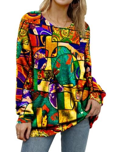 YESNO Women's Oversized Christmas Sweater with Graphic Print Casual Loose Knit Top S01