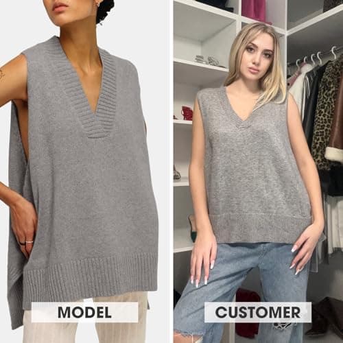EXLURA Women's Oversized Knit Sweater Vest - Casual V Neck Tunic for Fall/Winter 2024