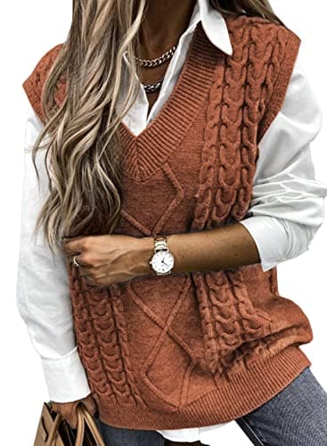 EVALESS Women's Oversized V-Neck Sleeveless Sweater Vest