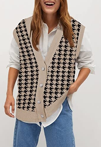 Viottiset Women's Oversized Houndstooth V-Neck Sweater Vest