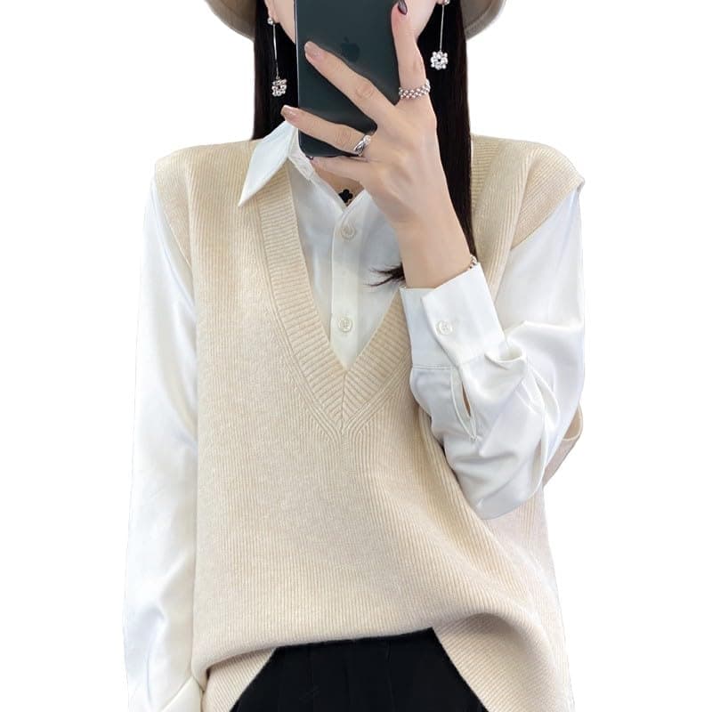 Jinghuiyue Women's Deep V Neck Knit Sweater Vest