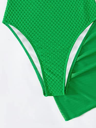 Women's Cut Out Twist Front One Piece Swimsuit with Cover Up Skirt