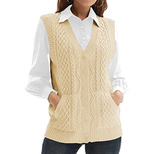 NIUBIA Women's V-Neck Knit Sleeveless Cardigan Sweater with Pocket
