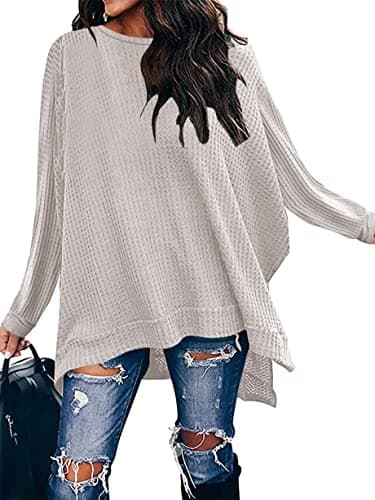 ANRABESS Women's Oversized Waffle Knit Split Sweater Tunic