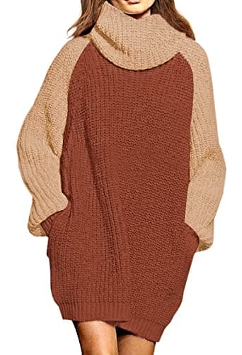 Pink Queen Women's Oversize Turtleneck Long Pullover Sweater Dress