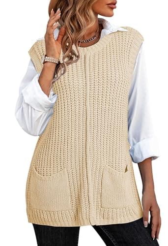2024 Pink Queen Oversized Crewneck Knit Sweater Vest with Pockets